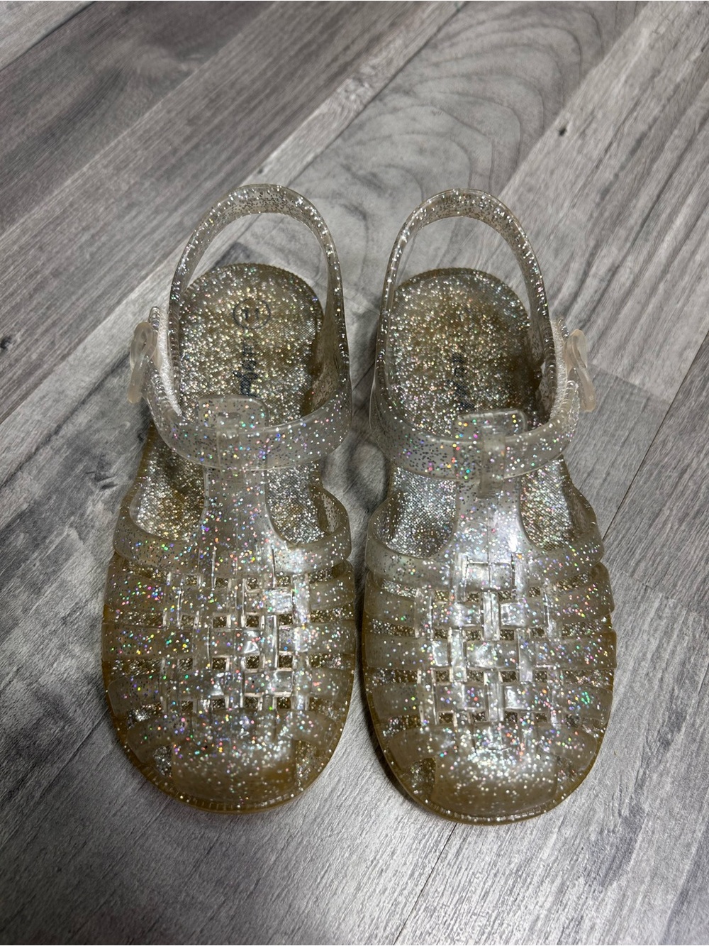 Cat & Jack Girls Clear Glitter Jelly Sandals Shoes 11